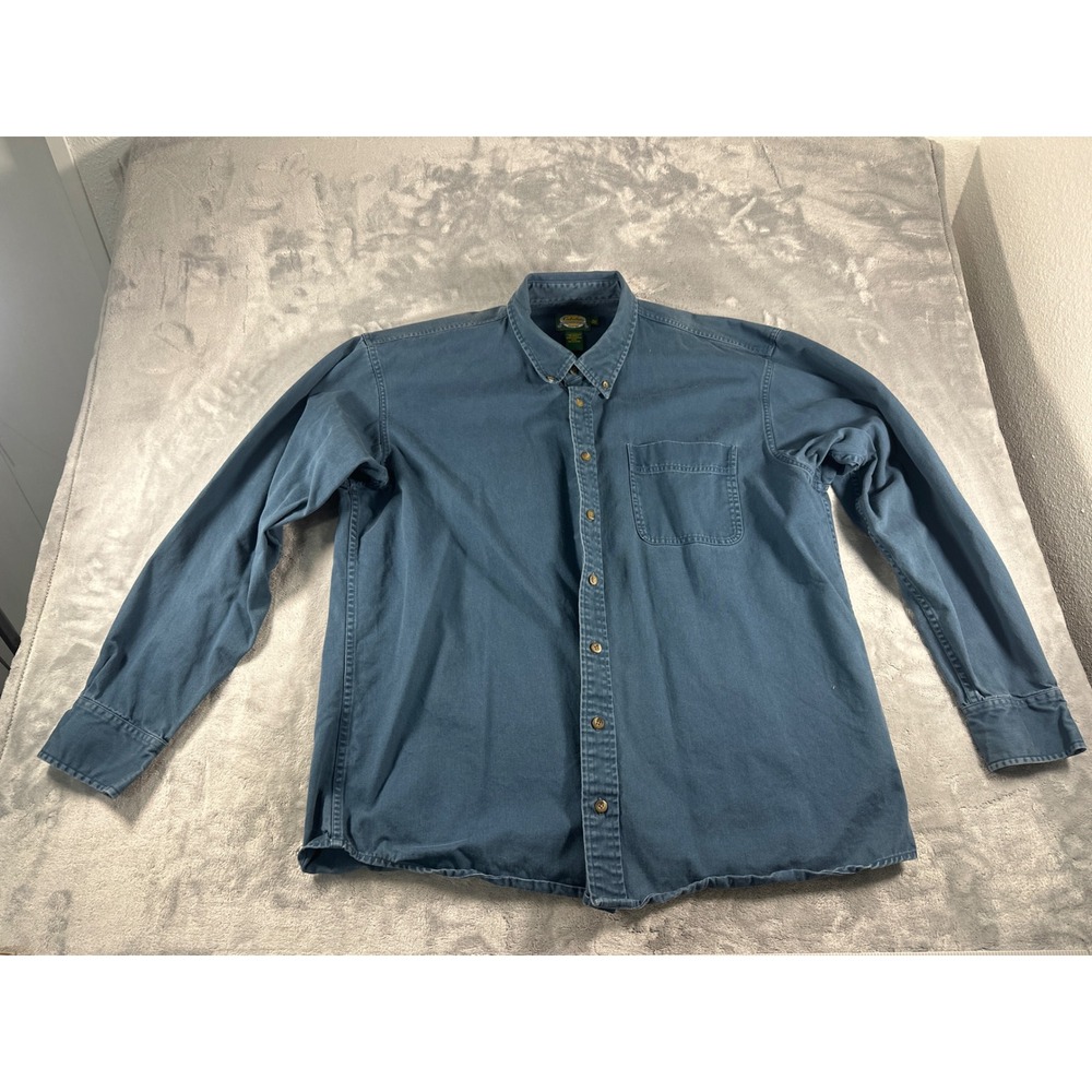 Cabelas Mens XL Tall Blue Cotton Canvas Long Sleeve Button Down Work Shirt
